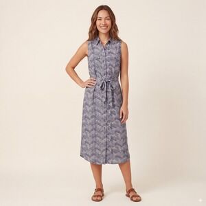 Equipment Tegan Print Silk Shirt Midi Dress in Blue Size Small